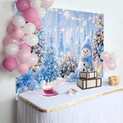 Lofaris Blue Silver Christmas Backdrop with Snowman and Snowflakes, Winter Holiday Photography Background for Party Decor