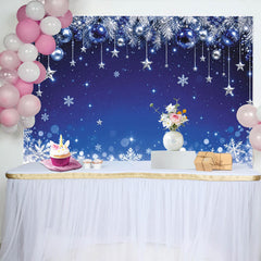 Lofaris Sparkling Blue Christmas Backdrop with White Snow and Silver Stars, Festive Winter Holiday Background for Party Decor