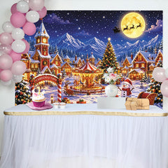 Lofaris Magical Snowy Christmas Village Backdrop with Santa's Sleigh, Festive Winter Wonderland Background for Holiday Party Decor