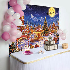 Lofaris Magical Snowy Christmas Village Backdrop with Santa's Sleigh, Festive Winter Wonderland Background for Holiday Party Decor