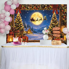 Lofaris Magical Christmas Window Backdrop with Santa Sleigh, Snowy Village, Festive Winter Holiday Background for Family Photoshoot