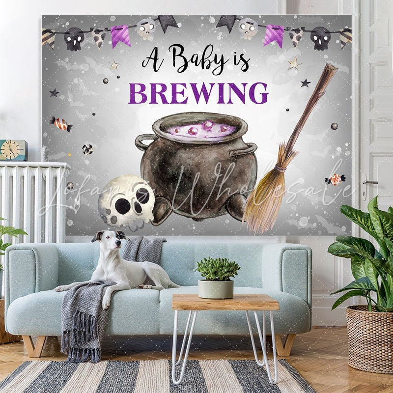 Lofaris A Baby Is Brewing Halloween Themed Shower Backdrop