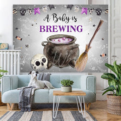 Lofaris A Baby Is Brewing Halloween Themed Shower Backdrop
