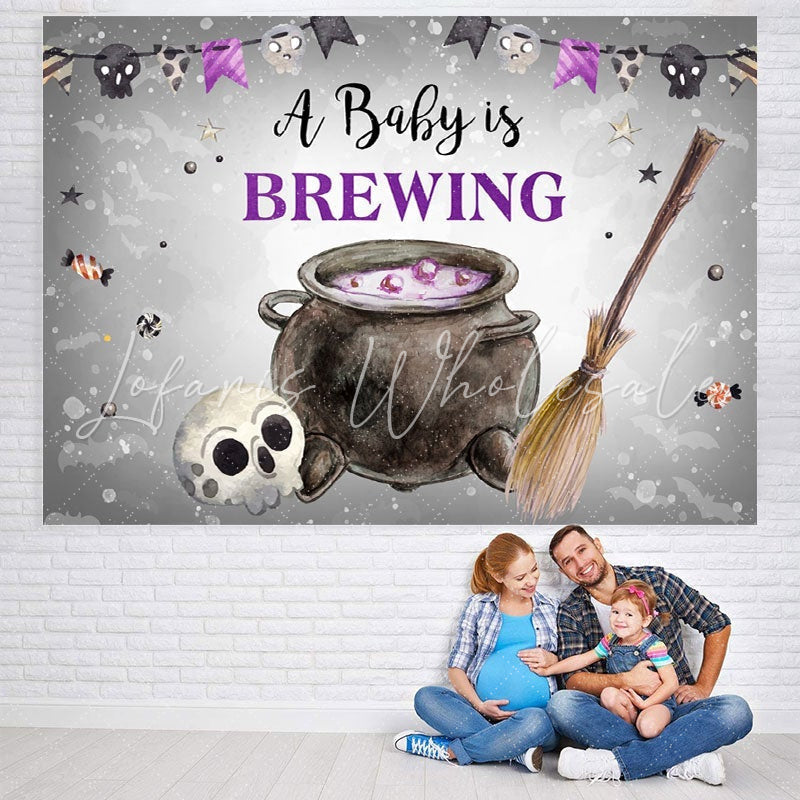 Lofaris A Baby Is Brewing Halloween Themed Shower Backdrop