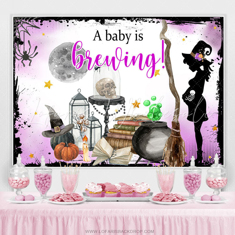 Lofaris A Baby Is Brewing Light Purple Halloween Theme Backdrop