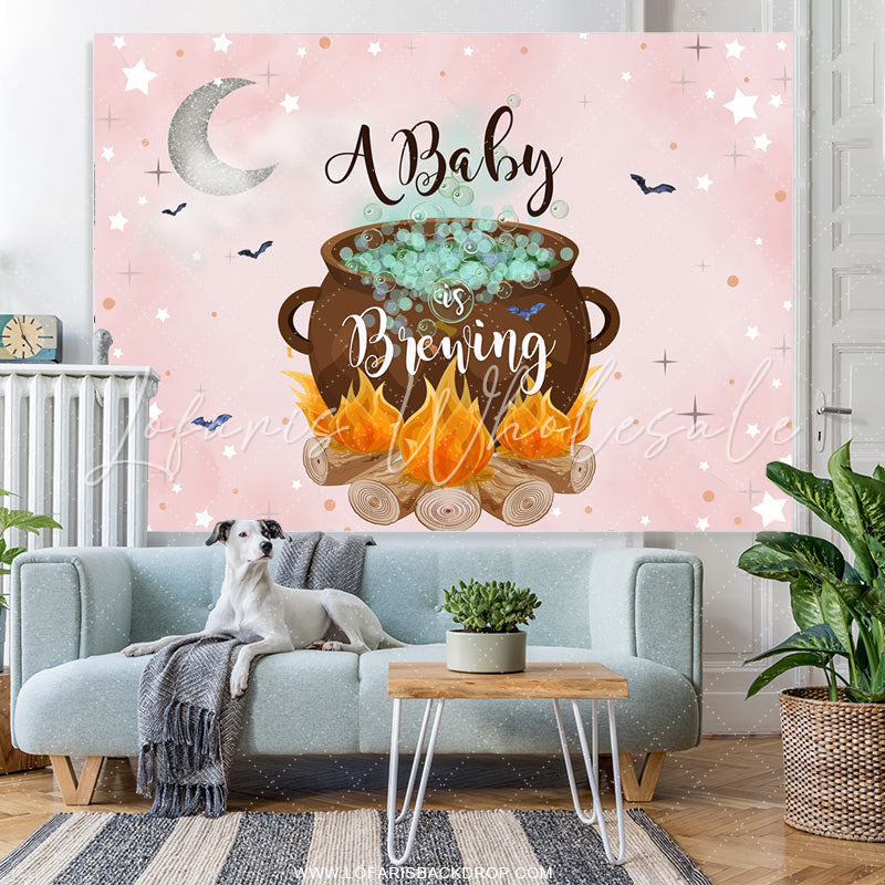 Lofaris A Baby Is Brewing Moon And Star Pink Shower Backdrop