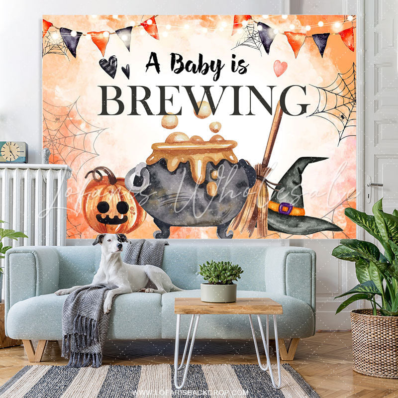 Lofaris A Baby Is Brewing Orange Backdrop Banner For Shower