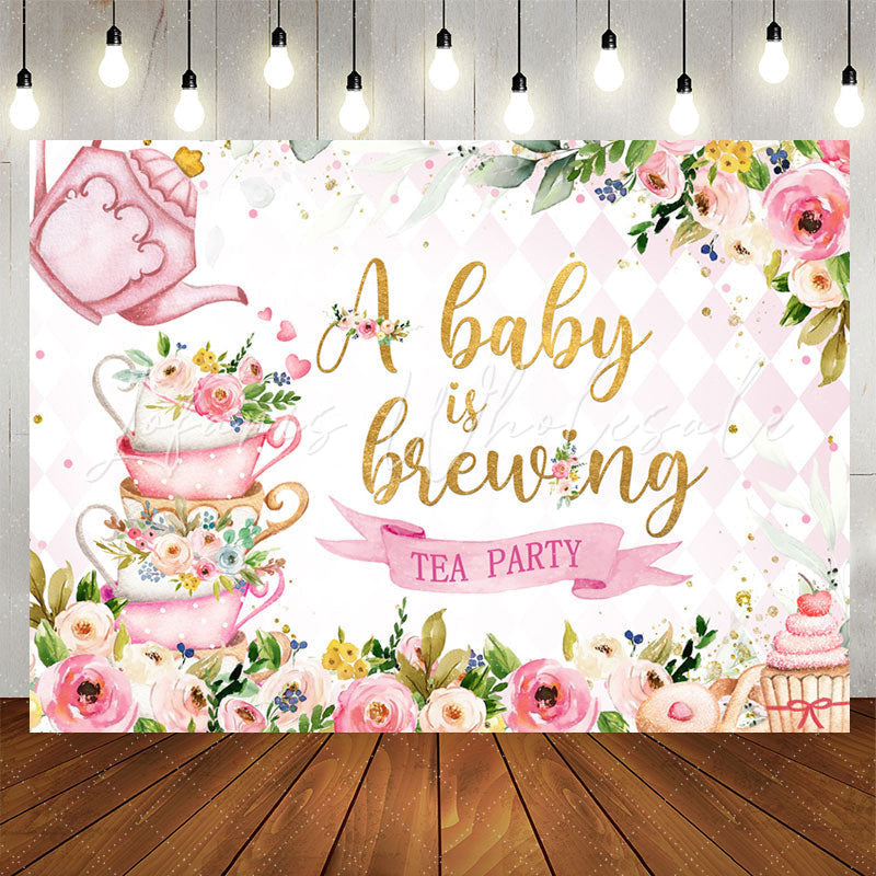 Lofaris A Baby Is Brewing Tea Party Floral Shower Backdrop