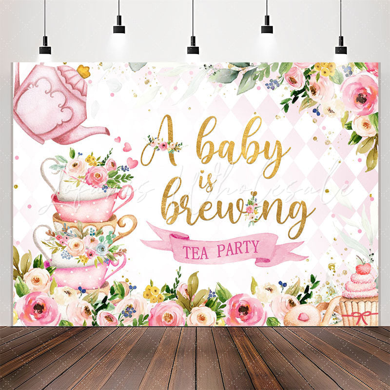Lofaris A Baby Is Brewing Tea Party Floral Shower Backdrop