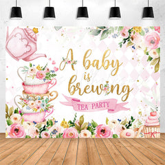 Lofaris A Baby Is Brewing Tea Party Floral Shower Backdrop