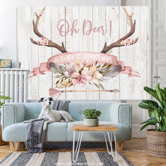 Lofaris A Baby Is Here Floral Antler Shower Backdrop