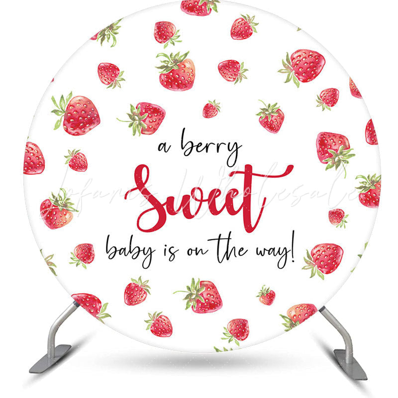 Lofaris A Berry Sweet Fruit White Round Baby Shower Backdrop