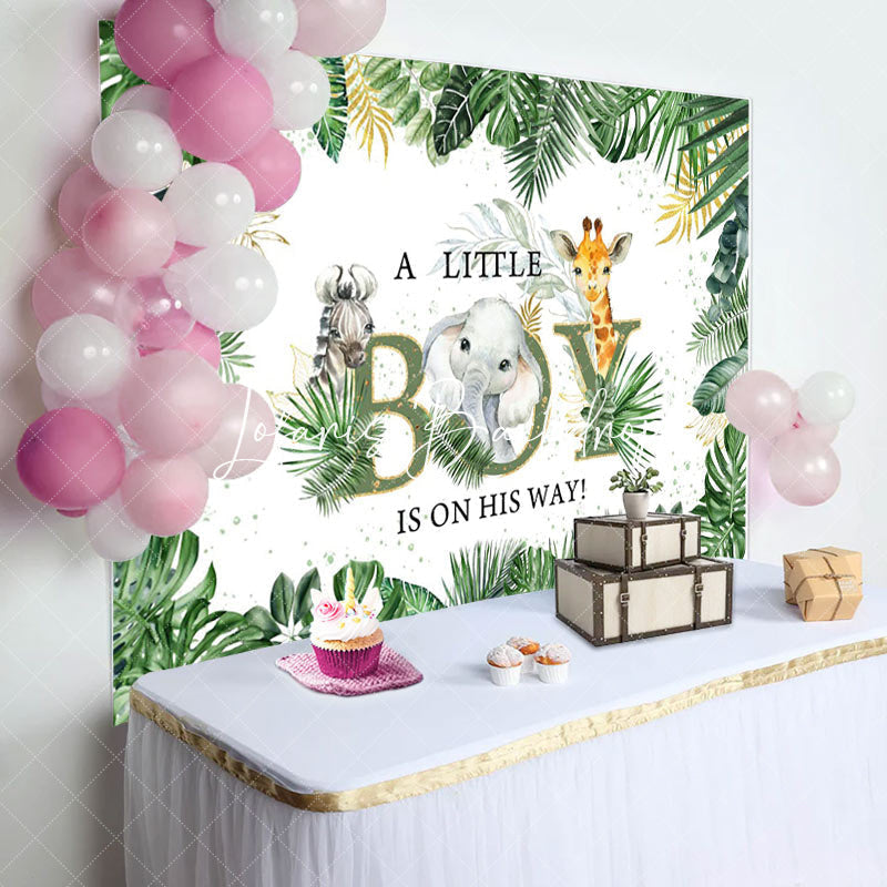 Lofaris A Little Boy Leaves Animals Baby Shower Backdrop