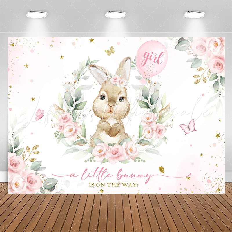 Lofaris A Little Bunny Girl Pink Floral Baby Shower Backdrop