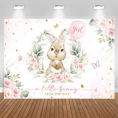 Lofaris A Little Bunny Girl Pink Floral Baby Shower Backdrop