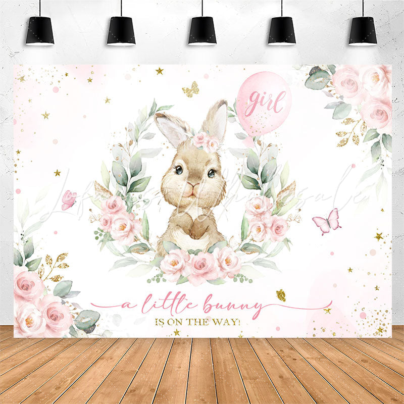 Lofaris A Little Bunny Girl Pink Floral Baby Shower Backdrop
