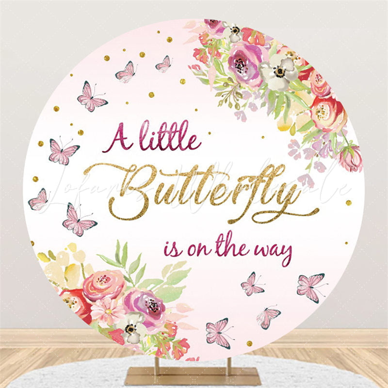 Lofaris A Little Butterfly Is On The Way Baby Shower Round Backdrop