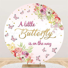 Lofaris A Little Butterfly Is On The Way Baby Shower Round Backdrop