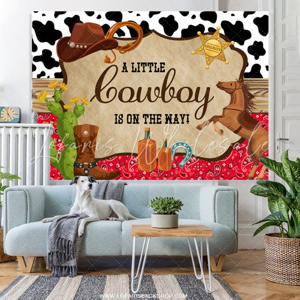 Lofaris A Little Cowboy Is On The Way Baby Shower Backdrop