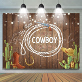 Lofaris A Little Cowboy With Brown Wood Baby Shower Backdrop