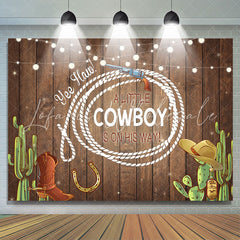 Lofaris A Little Cowboy With Brown Wood Baby Shower Backdrop