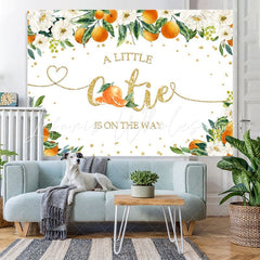 Lofaris A Little Cutie Baby Shower Orange Flowers Backdrop