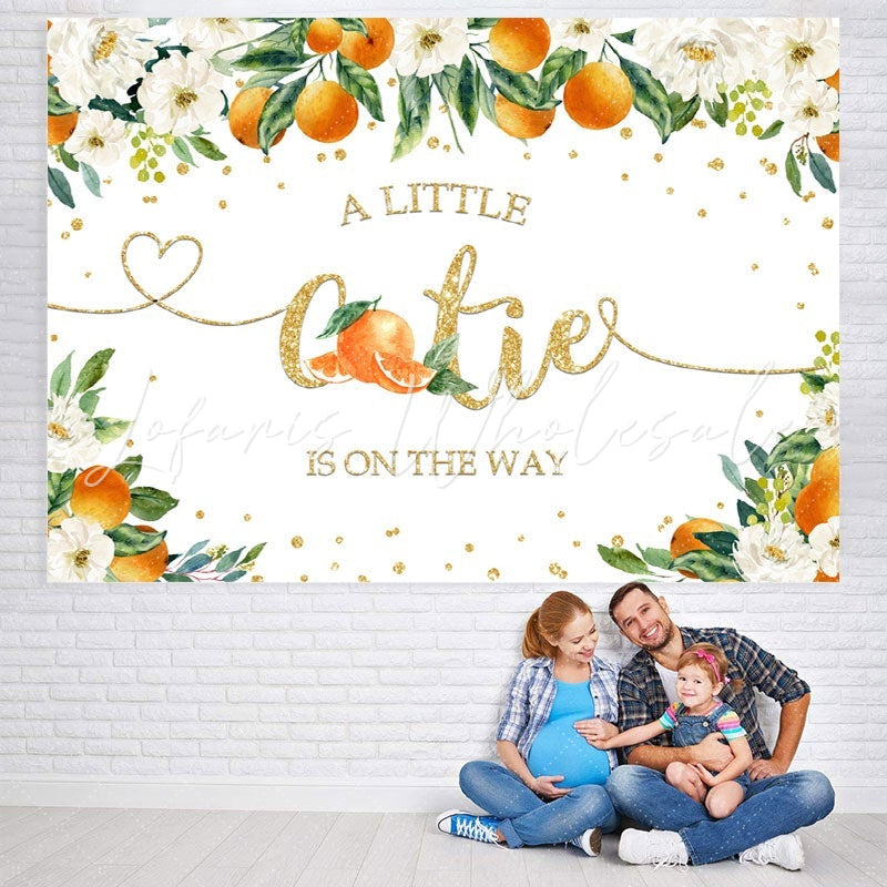 Lofaris A Little Cutie Baby Shower Orange Flowers Backdrop