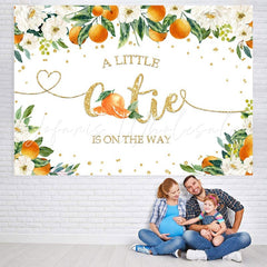 Lofaris A Little Cutie Baby Shower Orange Flowers Backdrop