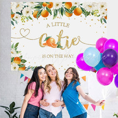 Lofaris A Little Cutie Baby Shower Orange Flowers Backdrop