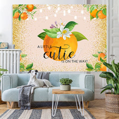 Lofaris Floral And Orange Golden Glitter Baby Shower Backdrop