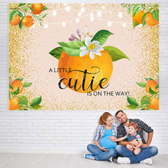 Lofaris Floral And Orange Golden Glitter Baby Shower Backdrop