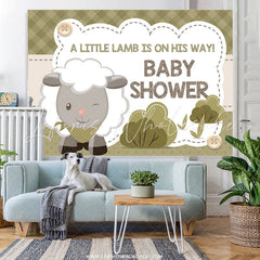 Lofaris A Little Lamb Is On His Way Dark Green Baby Shower Backdrop