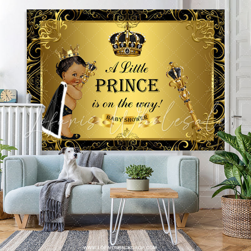 Lofaris A Little Prince Black Gold Baby Shower Backdrop