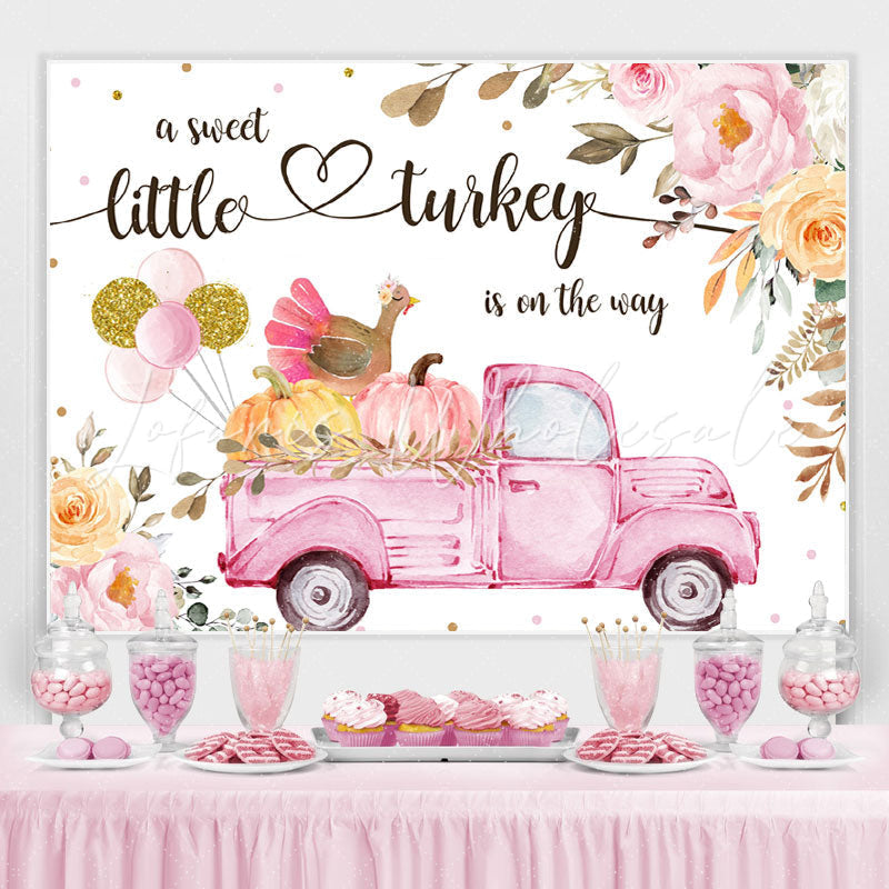 Lofaris Pink Floral With Turkey Baby Shower Backdrop for Girl