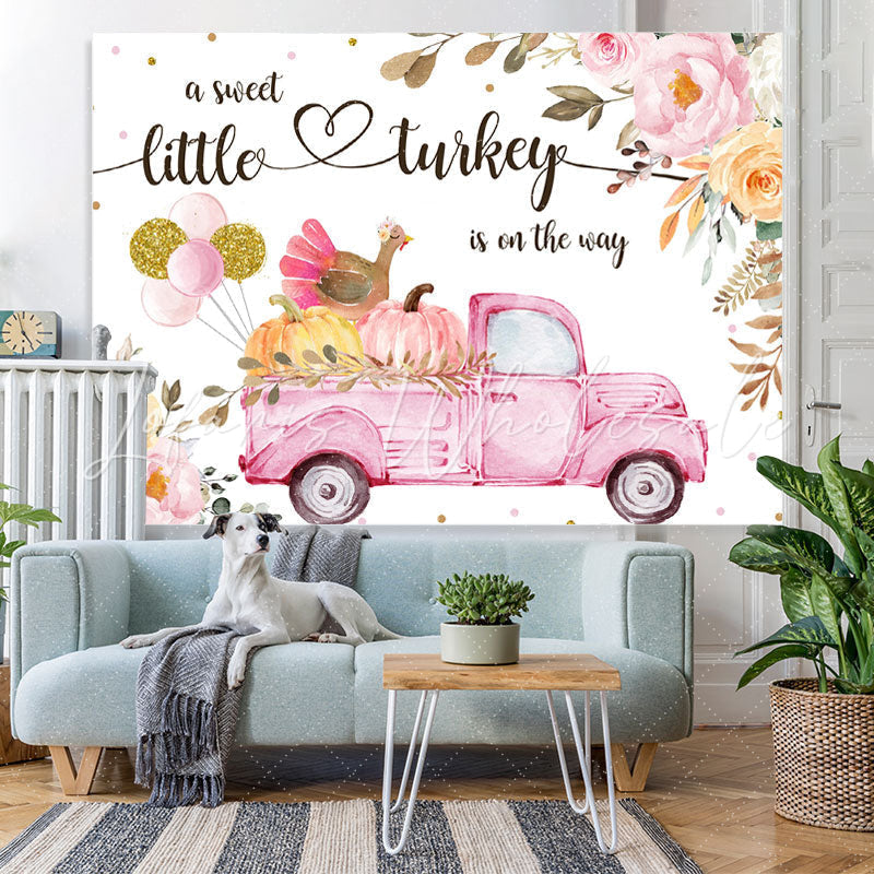Lofaris Pink Floral With Turkey Baby Shower Backdrop for Girl
