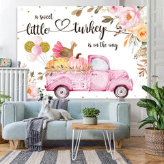 Lofaris Pink Floral With Turkey Baby Shower Backdrop for Girl