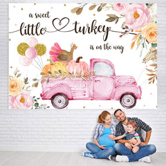 Lofaris Pink Floral With Turkey Baby Shower Backdrop for Girl
