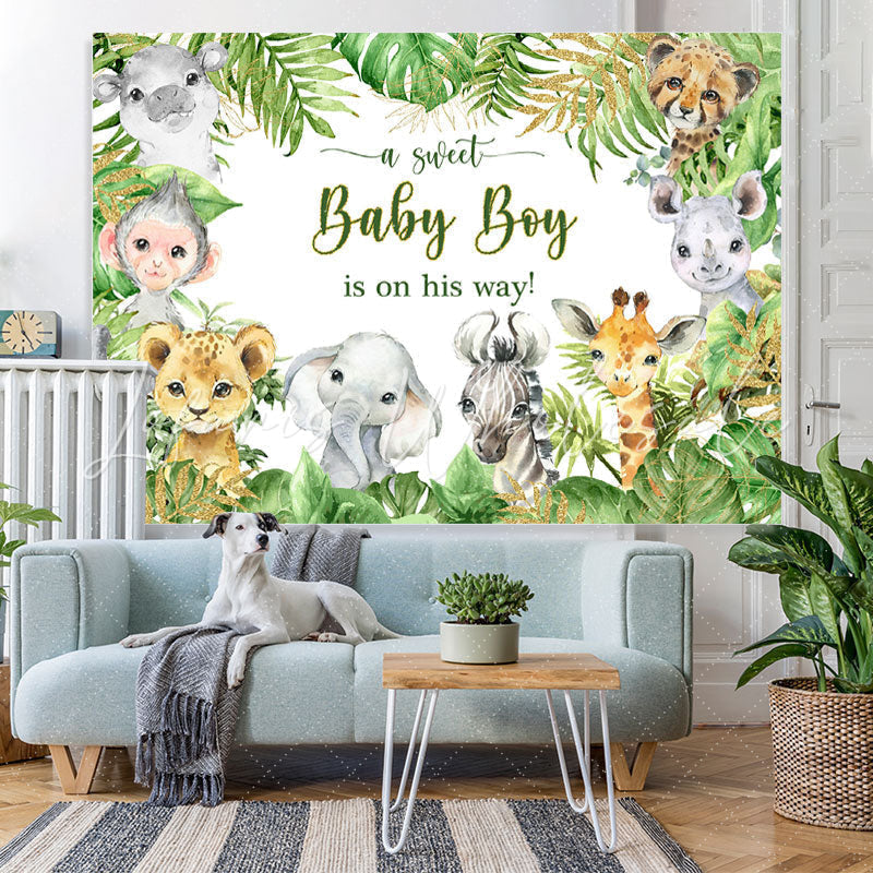 Lofaris A Sweet Baby Boy Is On His Way Animals Green Shower Backdrop