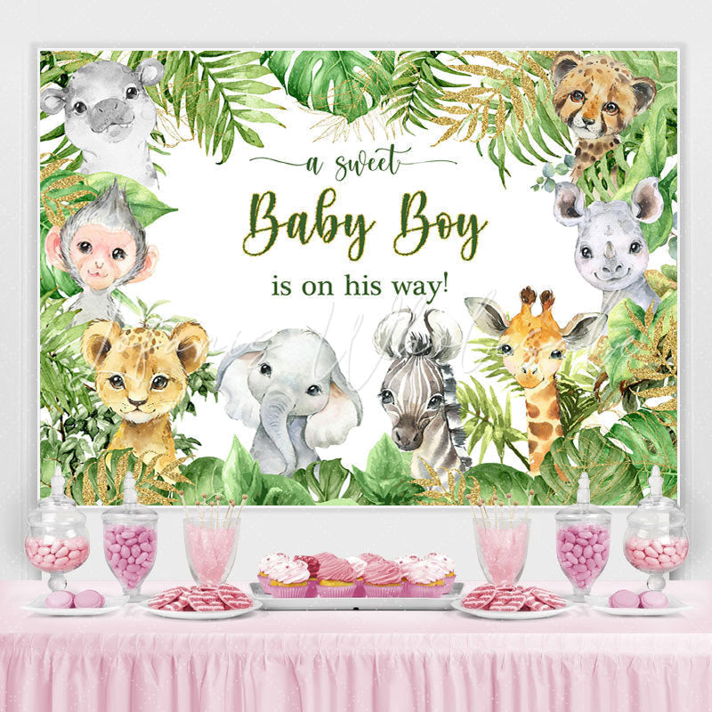 Lofaris A Sweet Baby Boy Is On His Way Animals Green Shower Backdrop