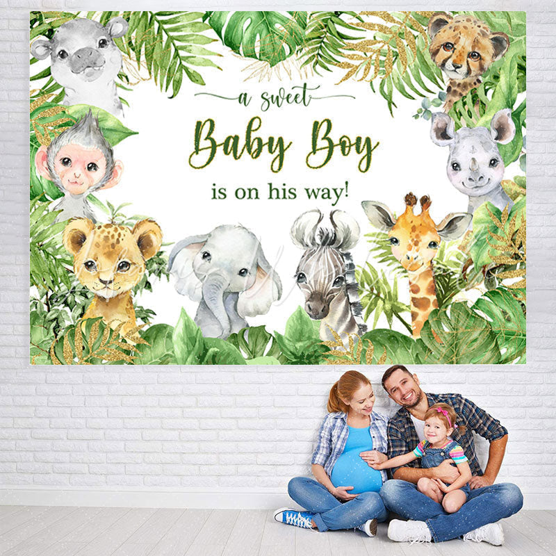 Lofaris A Sweet Baby Boy Is On His Way Animals Green Shower Backdrop
