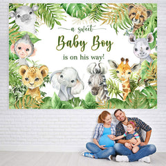 Lofaris A Sweet Baby Boy Is On His Way Animals Green Shower Backdrop