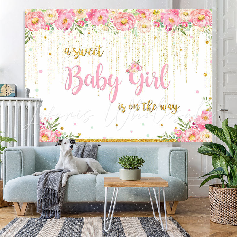 Lofaris A Sweet Baby Girl Glitter Floral Shower Backdrop