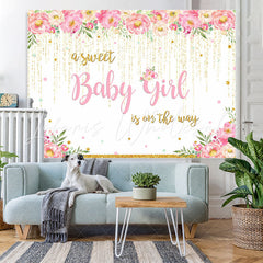 Lofaris A Sweet Baby Girl Glitter Floral Shower Backdrop