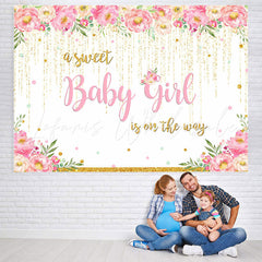 Lofaris A Sweet Baby Girl Glitter Floral Shower Backdrop