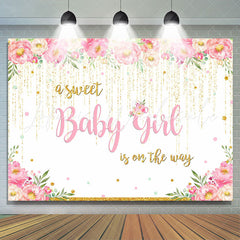 Lofaris A Sweet Baby Girl Glitter Floral Shower Backdrop