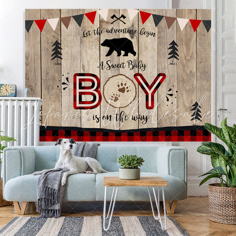 Lofaris A Sweet Boy Is On The Way Wooden Baby Shower Backdrop