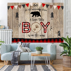 Lofaris A Sweet Boy Is On The Way Wooden Baby Shower Backdrop