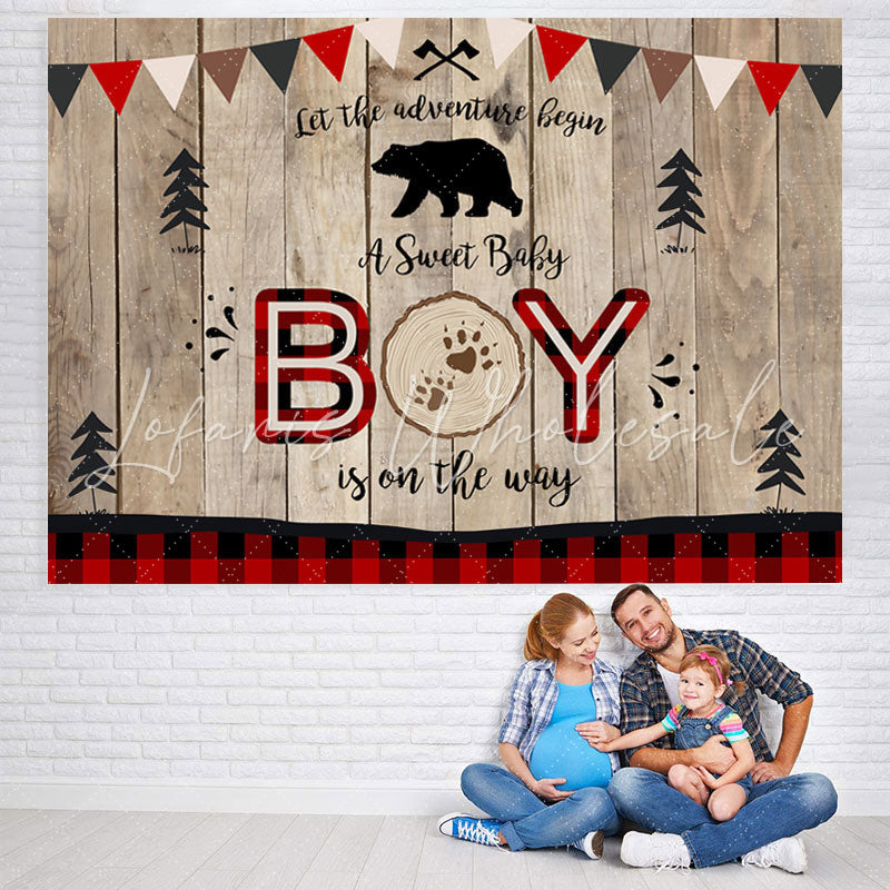 Lofaris A Sweet Boy Is On The Way Wooden Baby Shower Backdrop