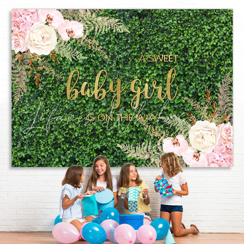 Lofaris A Sweet Girl Is On The Way Floral Baby Shower Backdrop