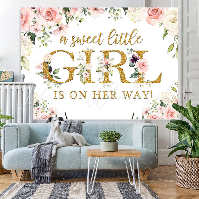 Lofaris A Sweet Little Girl Is On the Way Baby Shower Backdrop